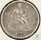 1876-CC Key Date Type 1 Reverse (F-101) Liberty Seated Dime, VF/XF