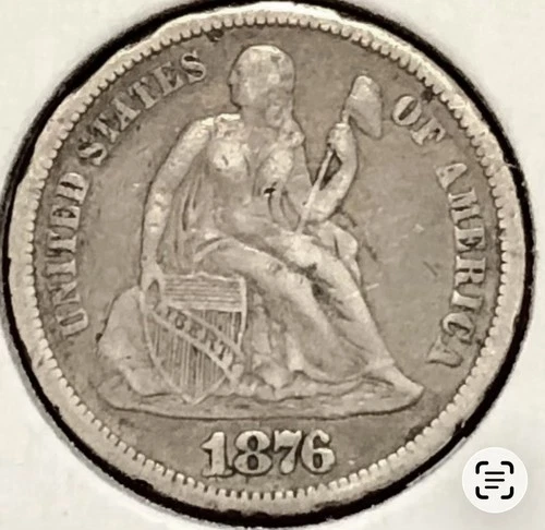 1876-CC Key Date Type 1 Reverse (F-101) Liberty Seated Dime, VF/XF