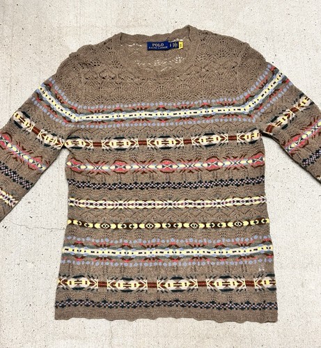 Polo Ralph Lauren Fair Isle Jumper Small Women Cable Knit Wool Cashmere Sweater - Picture 2 of 7