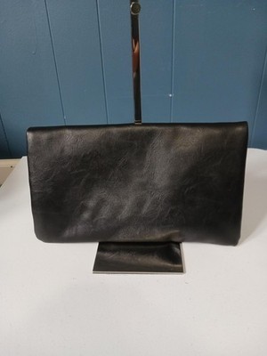 MONAT Clutch Bag Womens Medium Black Foldover Tassel Zip Faux Leather Purse
