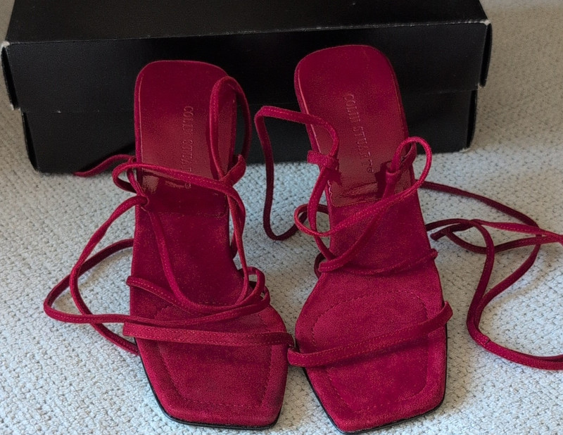 Colin Stuart Red Strappy Lace-Up Leather Ankle Strap Sandals Women’s 7