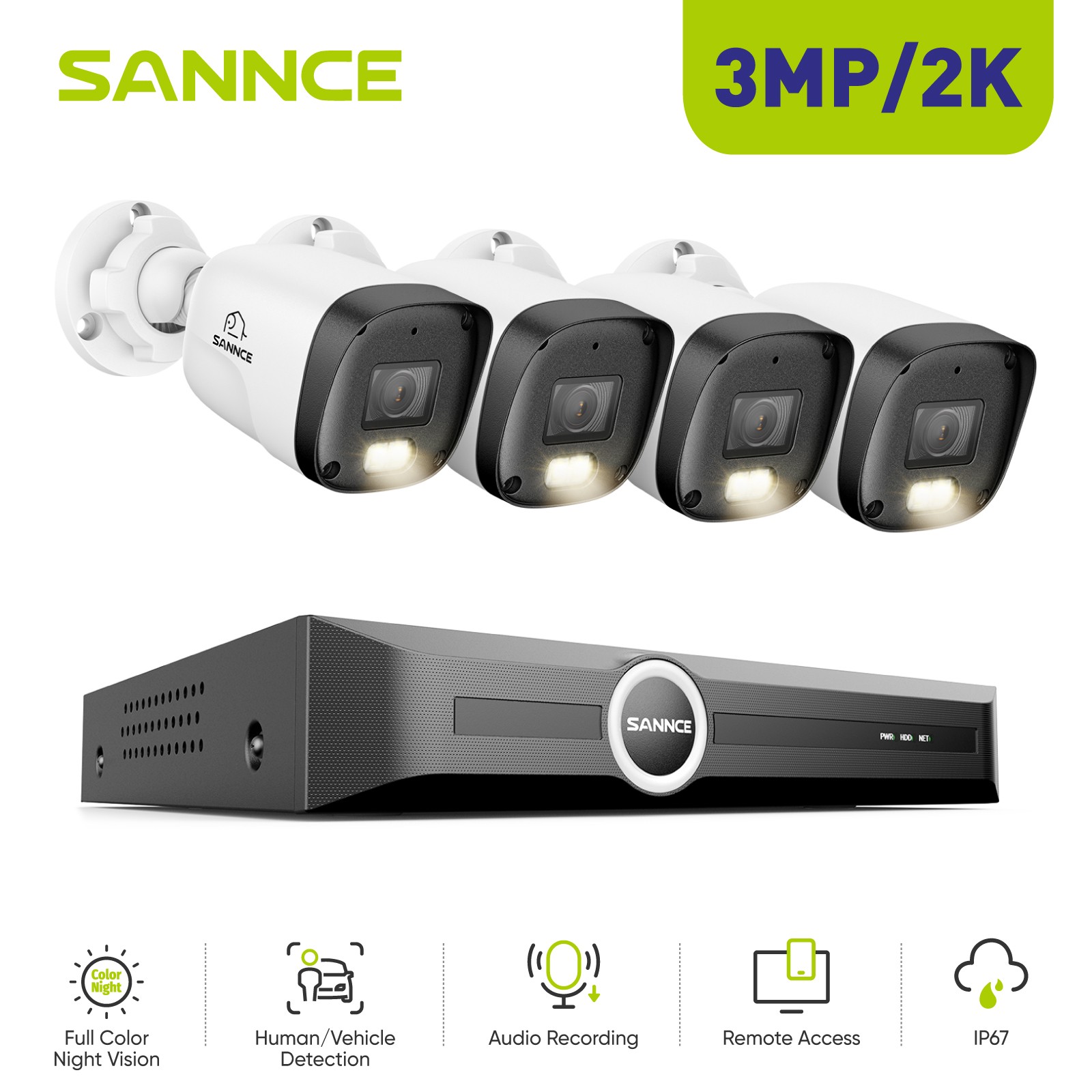 SANNCE 8CH NVR 2K Audio PoE IP Security Camera System Outdoo