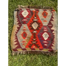 Vintage Turkish Kilim Rug , Decorative Tribal Accent, Bohemian Throw