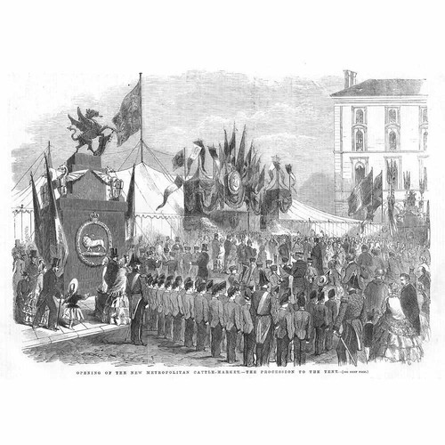 LONDON Opening of the New Metropolitan Cattle Market - Antique Print 1855