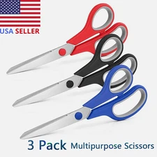 3Pcs 8-Inch Ultra Sharp Multipurpose Scissors, Comfort-Grip Handles.