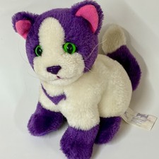 Vintage Lisa Frank Purple  White Kitten Cat Plush Stuffed Animal 1995