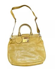 Tory Burch Large Satchel Leather Handbag Top Handle Crossbody Bag Yellow Gold
