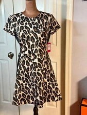 NWT Vince Camuto Leo Leopard Fit Flare Dress Black Side Panels 6P