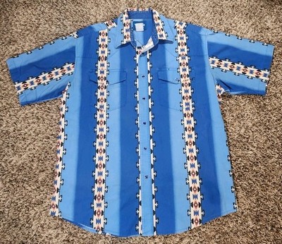 Vtg 90s Wrangler Pearl Snap Southwest Short Sleeve Cowboy Western Shirt Men s XL
