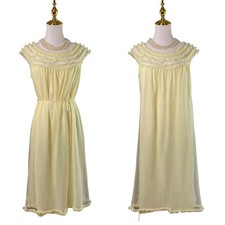 Vintage 60s Pastel Yellow Nylon Chiffon Ruffles Babydoll Nightgown Size M/L