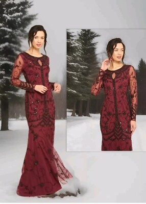 Amelia Rose Asos Lace beaded Wedding Red Black Gatsby evening Long dress 8 10