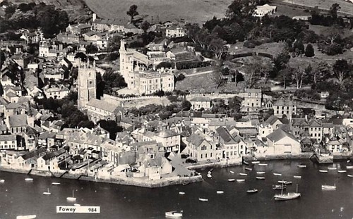 AERIAL VIEW OF FOWEY CORNWALL REAL PHOTO POSTCARD 1973