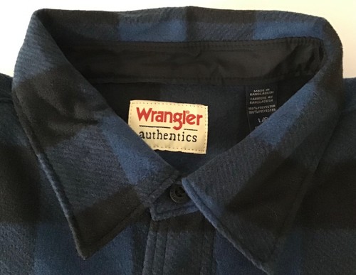 Wrangler Men's Flannel Jacket Plaid Navy/Black Button-Up Unlined Large NEW - Picture 11 of 24