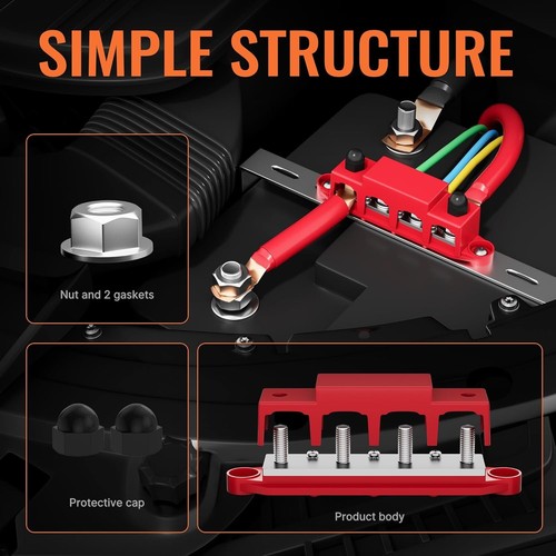 Upgrade 250A 12V Bus Bar Terminal Block with Four 3/8" Studs & Protective Cover - Picture 7 of 8