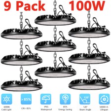 9 Pack 100W UFO LED High Bay Light Industrial Factory Warehouse Shop Fixtures