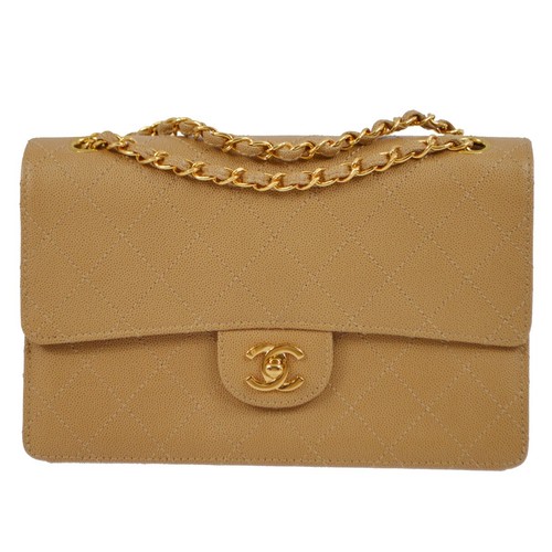 Chanel Beige Calfskin Classic Flap Shoulder Bag 191592