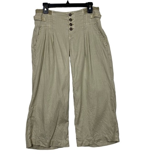 Sundance Beige Khaki Linen Tencel Blend Gaucho Capri Pants Size 6