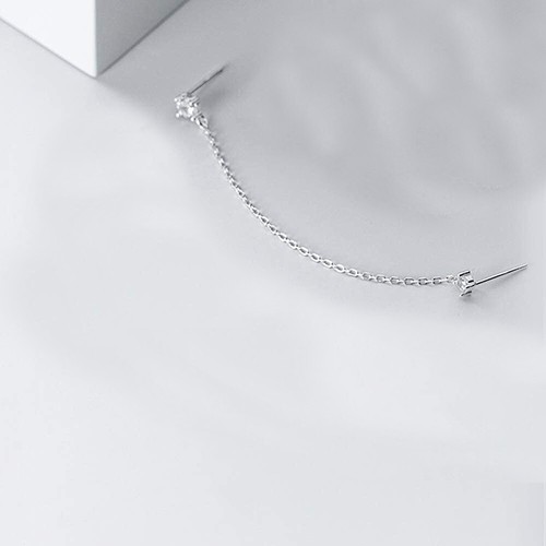 Crystal Chain Stud Sterling Silver Cartilage Double Piercing Climber Earring NEW - Picture 4 of 12