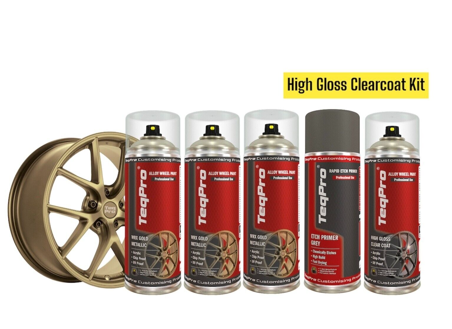 TeqPro ® Alloy Wheel Paint Kit WRX GOLD Metallic + Grey Etch Primer + Clear Coat