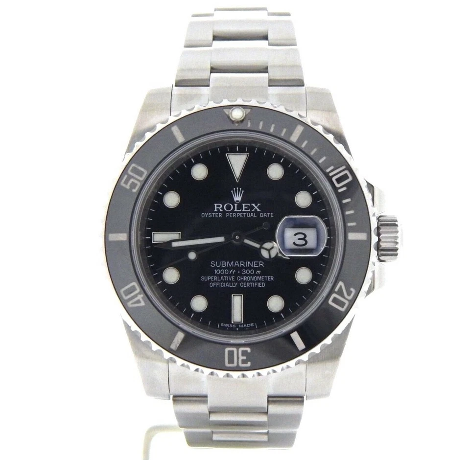 Rolex Submariner Hombre Reloj Acero Inoxidable Esfera Negra Bisel CERÁMICA 116610 40mm