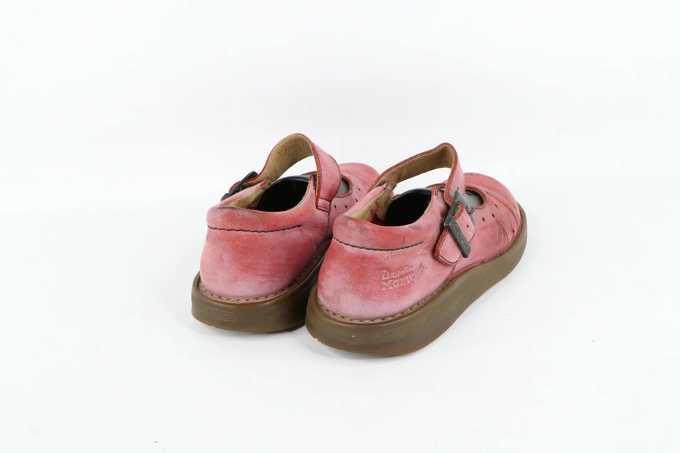 Винтажные женские туфли Dr Martens 6 искусственно состаренные коренастая кожа Mary Jane Mules розовые - Изображение 4 из 4