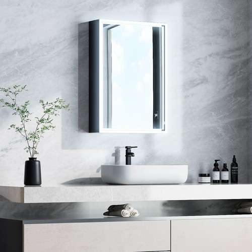 Bathroom LED Lighted Mirror, Wall-Mounted Medicine Cabinet w/ 3 Storage Shelves