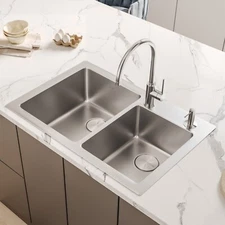 Ruvati 33x22" Drop-in Topmount 16 Gauge Double Bowl Kitchen Sink- RVM5166