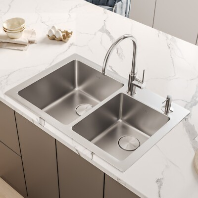 #ad #ad Ruvati 33x22quot; Drop in Topmount 16 Gauge Double Bowl Kitchen Sink RVM5166 $179.00
