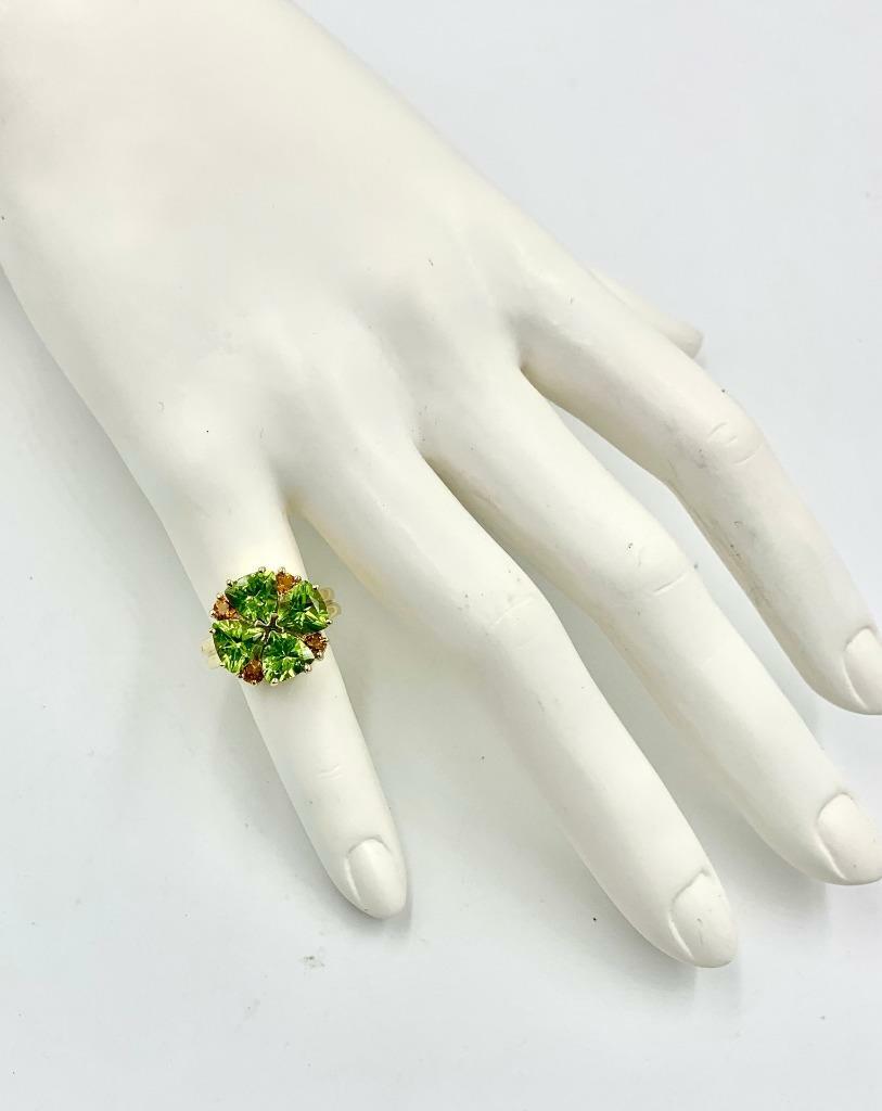 Bague Cocktail Vintage Or Jaune 14 Carats - Péridot Et Citrine En Coeur - Taille 5