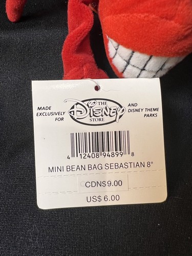 Vintage The Disney Store Mini Bean Bag Sebastian 8" Plush Little Mermaid NWT - Picture 5 of 5