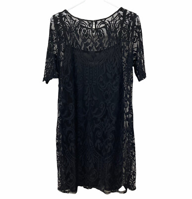 Motherhood Maternity Dress black lace overlay black slip style dress Size M  | eBay