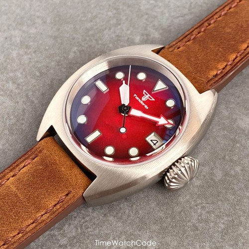 Retro Automatic Men's Watch NH35 Gradient Red AR Sapphire Waterproof Swim 36mm - Picture 6 of 7