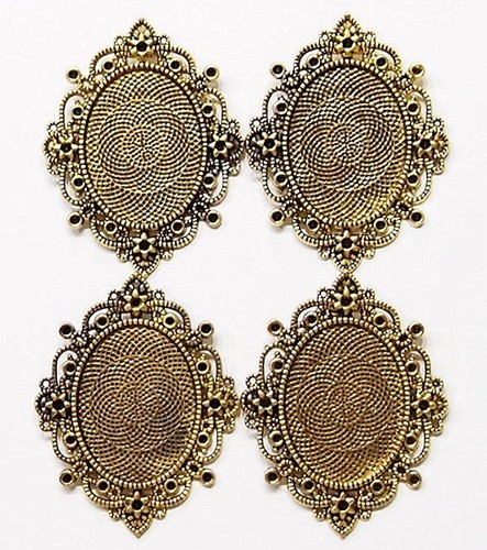 4 of 40x30mm Antique Gold Victorian Art Deco Style Pendant Settings, Very Nice - Picture 2 of 11