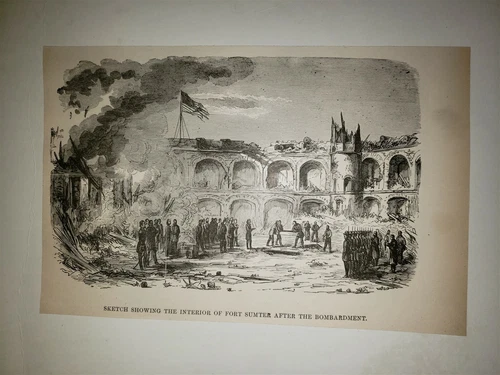 Fort Sumter Interior Bombardment 1884 Civil War Print Sketch