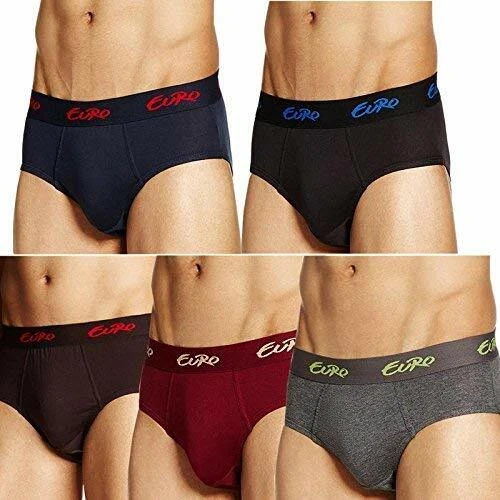 Euro Rupa Men's Multicolour Brief Underwear Pack of 5 100% premium combed  cotton