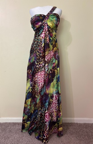 Masquerade Formal Dress Womens 11/12 Colorful Animal Print One Shoulder Beaded - Picture 3 of 24