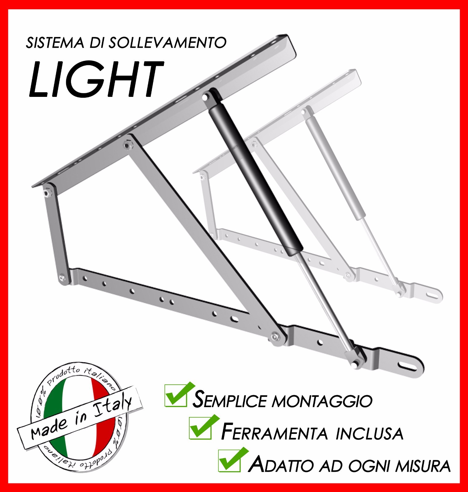 KIT SOLLEVAMENTO SISTEMA PER LETTO CONTENITORE PISTONI A GAS+FERRAMENTA+TRAPEZI