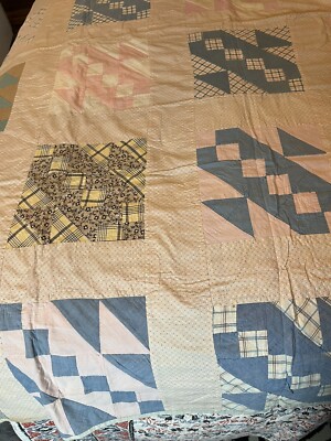 Vintage Handstitched Quilt Jacobs Ladder  Gingham 62x78
