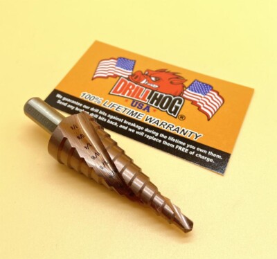 3/16'' ~ 7/8'' Step Bit Spiral Flute Cobalt UNIBIT Lifetime Warranty Drill Hog 