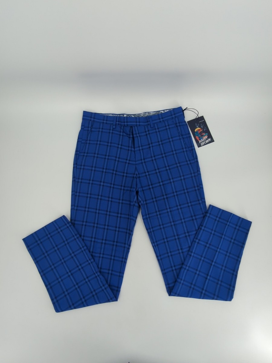 Harry Brown Pants Men 30R Blue Lined Plaid Casual London Pockets Chino
