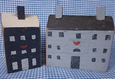 Lot of 2 Saltbox Style Amish Shelf Sitters Colonial Blue Colors ~ FREE SHIPPING