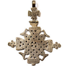 Gro&szlig;er antiker Kreuz - Anh&auml;nger &Auml;thiopien Silber 30,74 g V&ouml;gel usw 10,4 x 8,5 cm