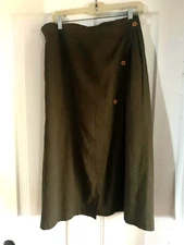 Women's  Linen Cotton Elastic Back Buttoned Swing Midi A Line Skirt 2XL Green