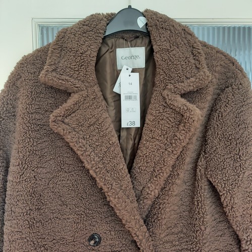 NEW.WOMENS.GEORGE BROWN FAUX FUR BORG LONGLINE COAT.SIZE 14 - Picture 8 of 12