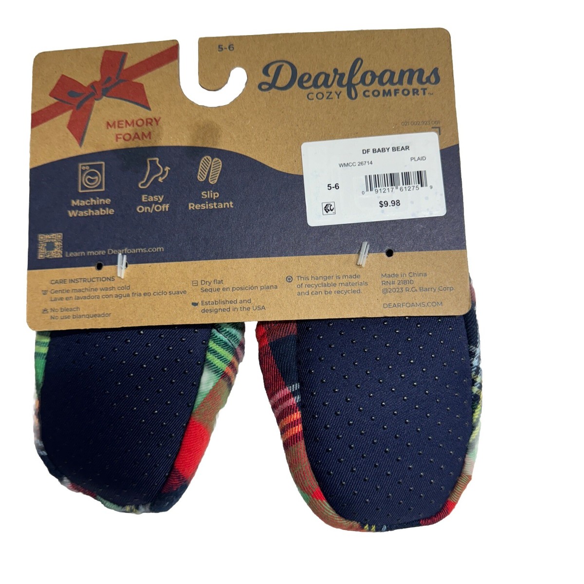 ina Dearfoams Slippers Lil Bear Tartan Plaid Memory Foam Toddler Kids