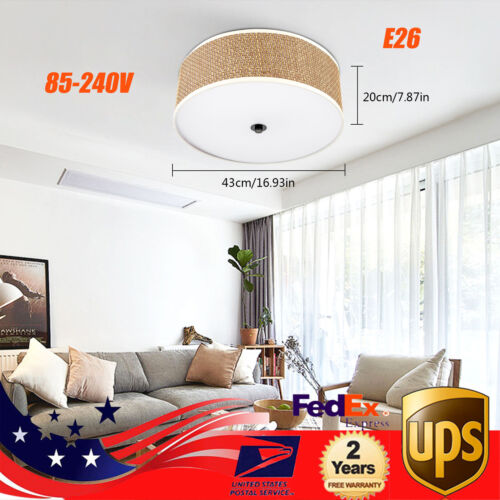 Rattan Ceiling Light Semi-flush Mount Pendant Lamp Bedroom Chandelier Fixtures