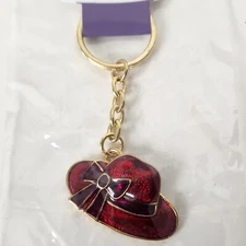 RED H ATTITUDE Keychain Red Hat Society Layered in 18 kt. Gold Hat & Bow NEW