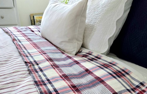 RARO piumino vintage TOMMY HILIGER doppio rosso bianco blu a quadri righe reversibile cotone - Foto 9 di 19
