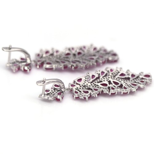 Heated Pink Ruby & White Cubic Zirconia Earrings 925 Sterling Silver - Picture 3 of 4
