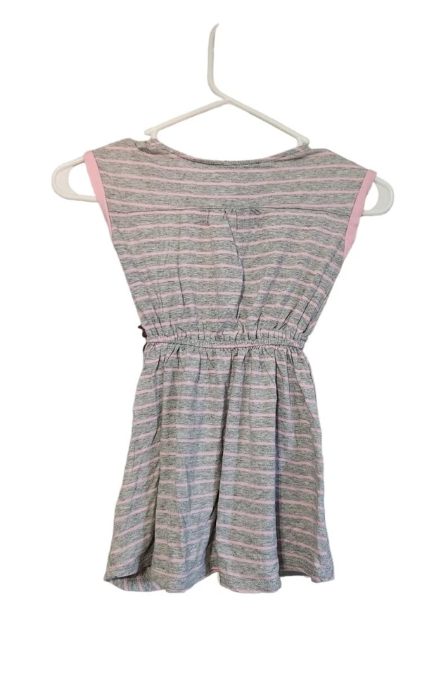 Vestido a Rayas Marca Espléndido Talla 4T Niña Rosa Y Gris Cintura Elástica Foto 2 de 4